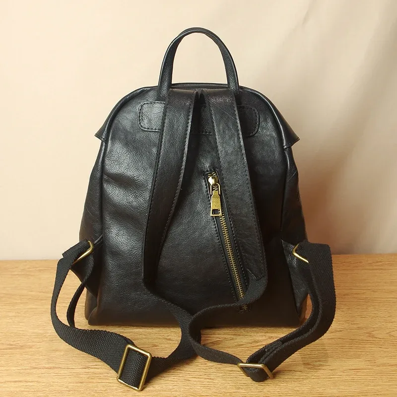 sac à bandoulière en cuir de vachette noir souple pour femme, sac à dos à moraillon, original, simple, rétro, école, dames, nouveau, 2024