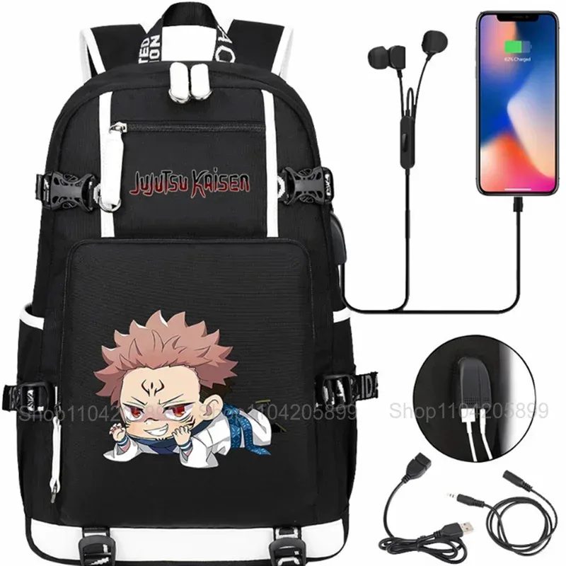 sacs à dos jujutsu kaisen, mochila anime, cartable pour étudiants et adolescents, sac à dos décontracté pour hommes et femmes avec charge usb, sac à dos pour ordinateur portable, voyage en plein air