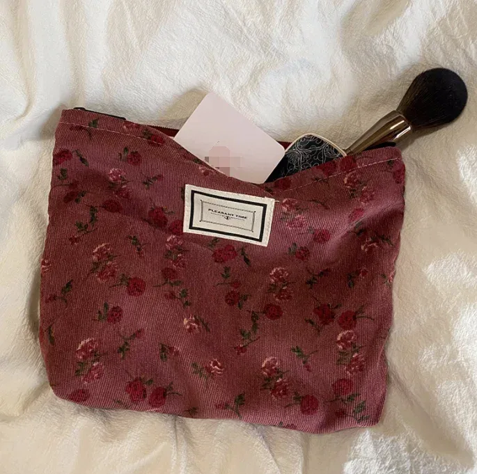 trousse à cosmétiques pour femmes, trousse de maquillage florale, organisateur, pochette à cosmétiques brodée coréenne, trousse de toilette de voyage, trousse de beauté en toile de velours côtelé
