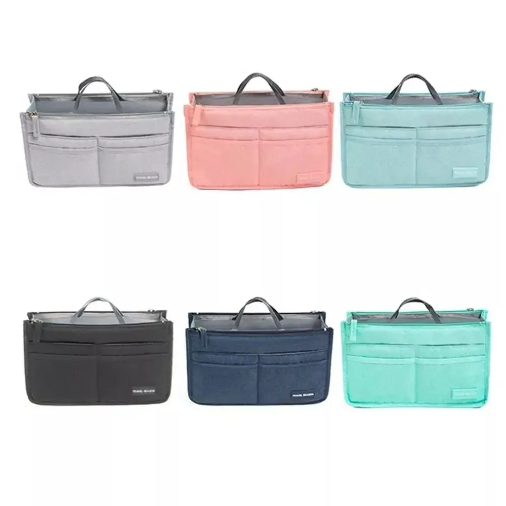 trousse de toilette de voyage portable en polyester, sac à cosmétiques étanche à double fermeture éclair, organisateur de sac d'insertion de grande capacité