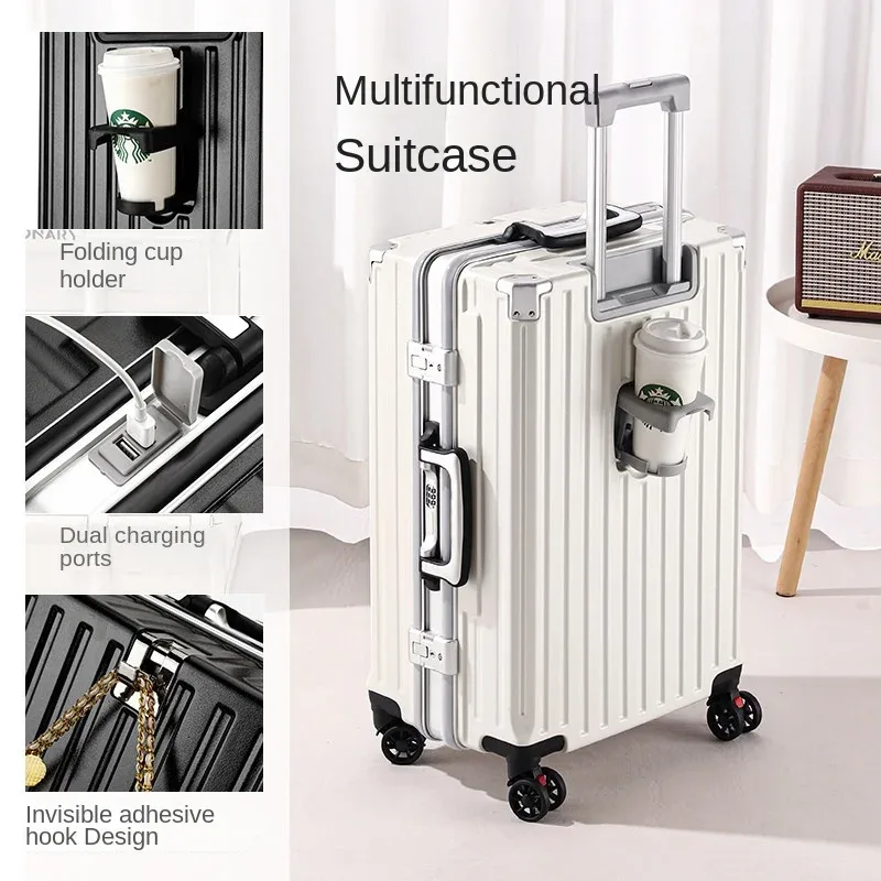 valise à roulettes 20 26 30 pouces avec cadre en aluminium, roues silencieuses, unisexe, grande capacité, valise à roulettes avec serrure à code