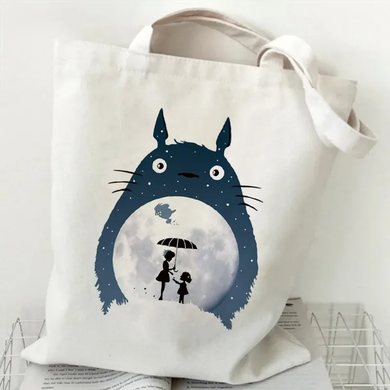 femmes dessin animé eco réutilisable sac à provisions femme épaule shopper sac fourre-tout studio ghibli collège sac à main rétro grandes dames