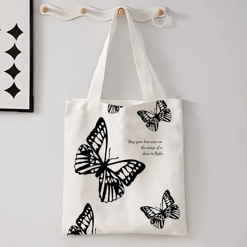 sac fourre-tout grande capacité kawaii chic avec animaux de dessin animé (chat, papillon, panda) – sac à bandoulière élégant pour femme