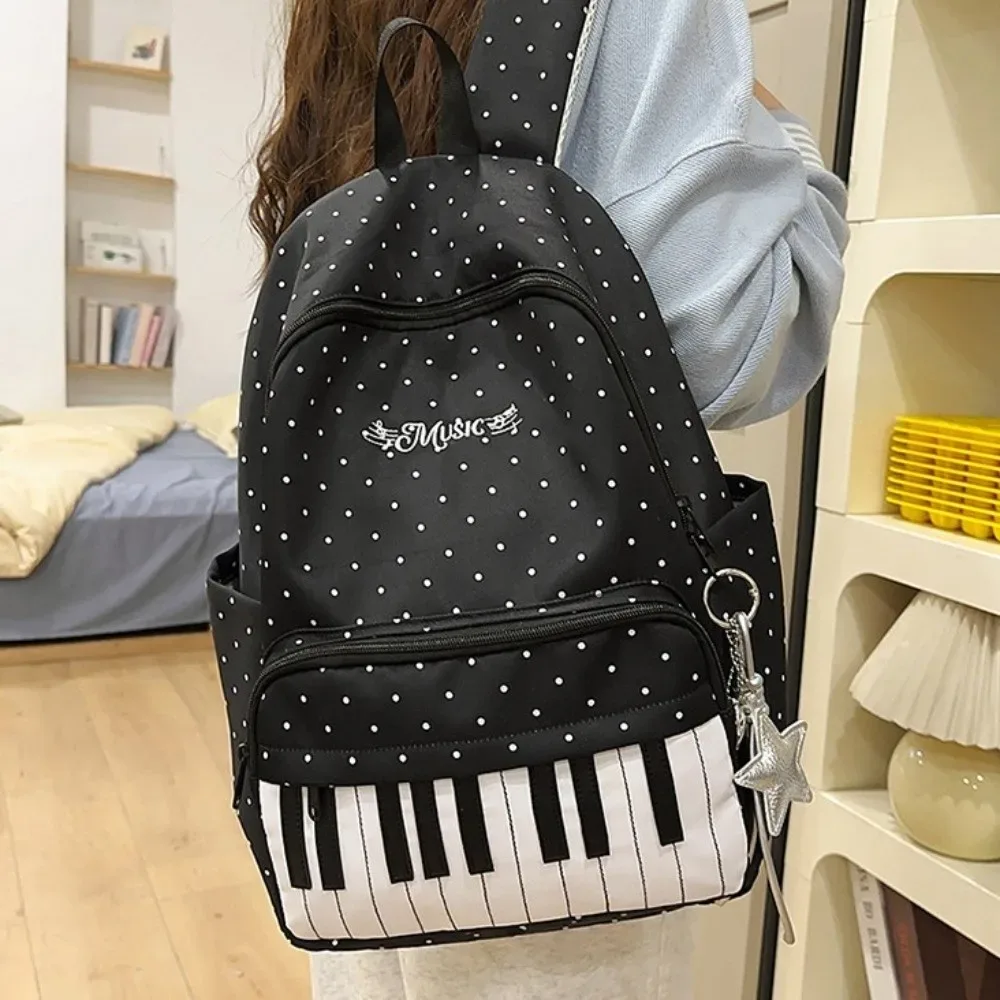 Nouveau sac à dos à pois grande capacité, léger et multifonctionnel, motif touches de piano, noir, pour le sport