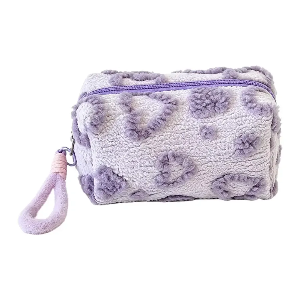 sac de maquillage en peluche brodé, sac de toilette portable de voyage, grande capacité, pochette de rangement pour cosmétiques, cadeau mignon pour femmes