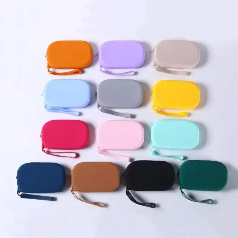 sac à fermeture éclair en silicone lisse, porte-écouteurs, portefeuille, organiseur de cosmétiques, porte-monnaie pour femmes et filles