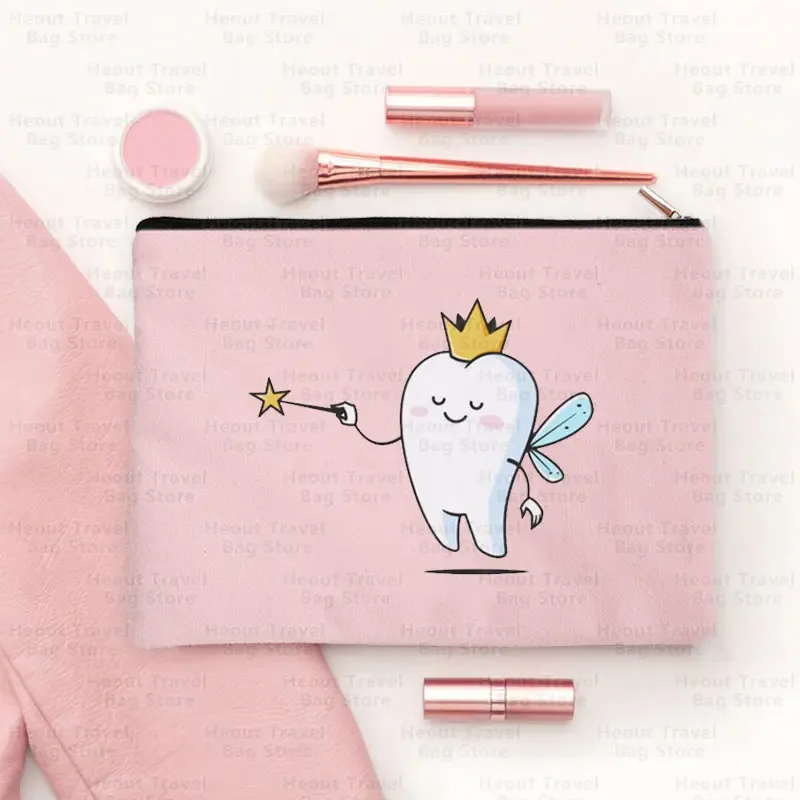 sac de dessin animé de dents pour femmes, pocommuniste de maquillage cosmétiques kawaii, trousse à crayons pour enfants, sacs de toilette en toile de voyage, poudres de golf, 2023