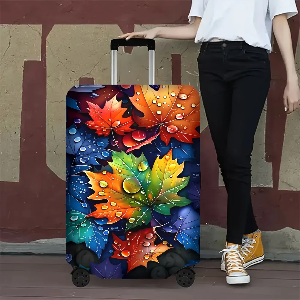 1 housse de valise avec imprimé feuilles d'automne colorées. convient aux valises de 18 à 32 pouces ; protège efficacement vos bagages