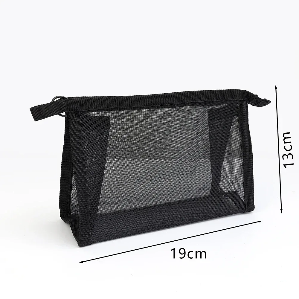 sac à cosmétiques de voyage en maille noire, trousse de maquillage à fermeture éclair pour femmes, trousse de toilette de lavage, organisateur de maquillage, pochette de rangement portable