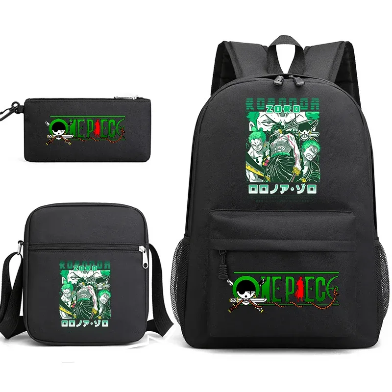 ensemble de sacs à dos graphiques one piece zoro pour enfants et adolescents avec sac à bandoulière et trousse à crayons
