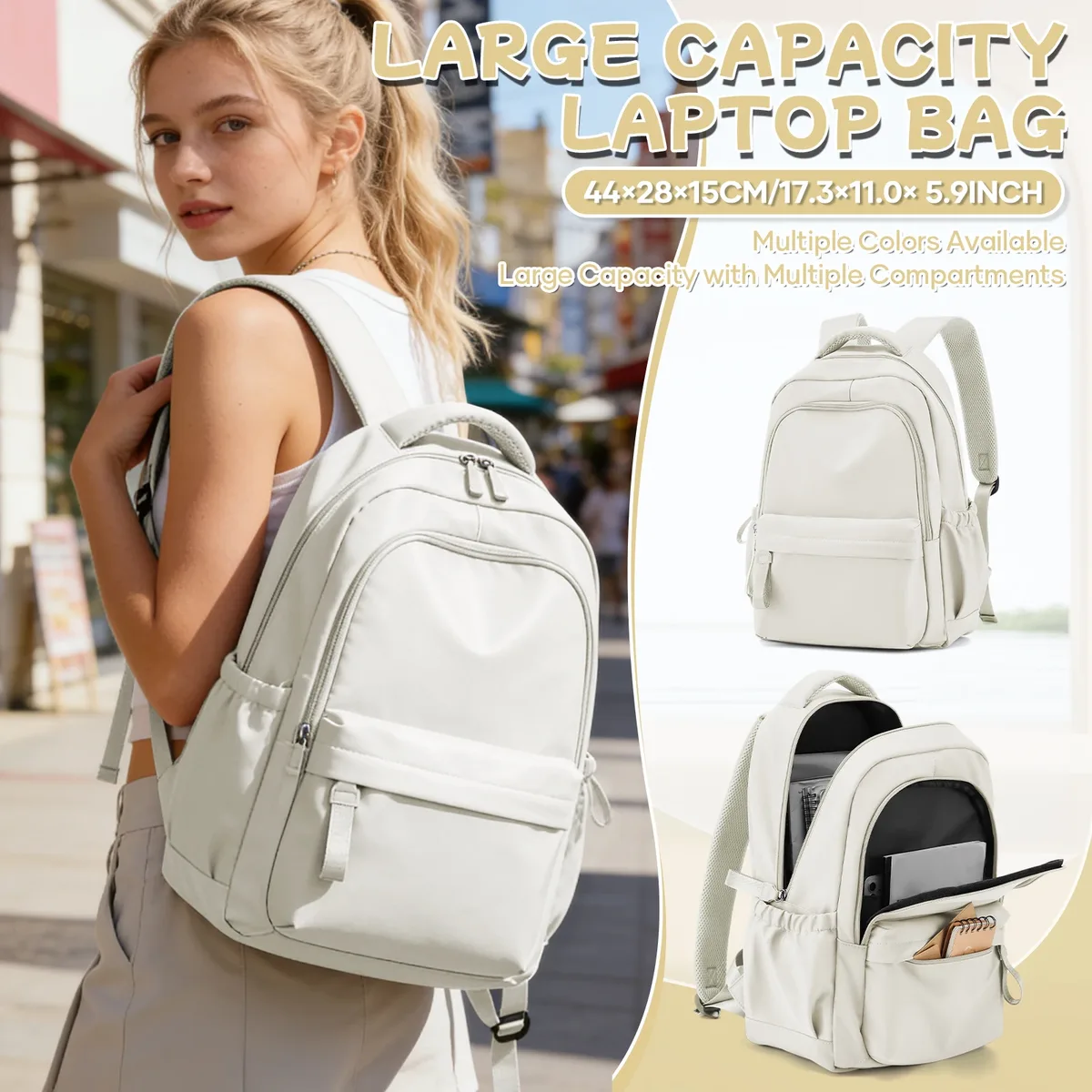 sac à dos scolaire pour adolescentes, sacs à livres décontractés imperméables, sac de jour de voyage léger, sac à dos universitaire basique pour ordinateur portable pour femme