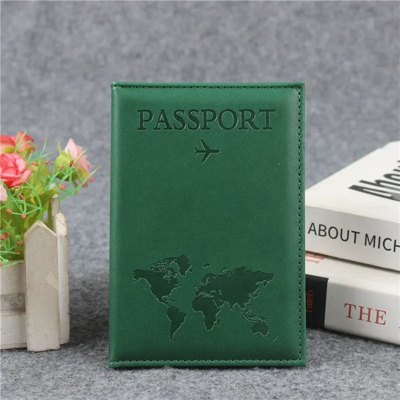 couverture de passeport en cuir pu pour hommes et femmes, étui de passeport de voyage avec carte du monde, organisateur-porte-carte de protection, couvertures de documents d'identité
