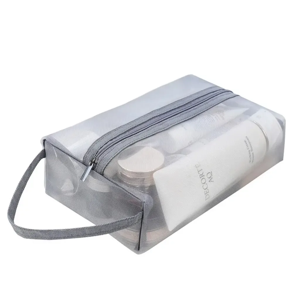 sac de toilette transparent en maille de grande capacité pour femmes, sac à cosmétiques, trousse de maquillage à fermeture éclair, sac de rangement de soins de la peau, sac de rangement coréen