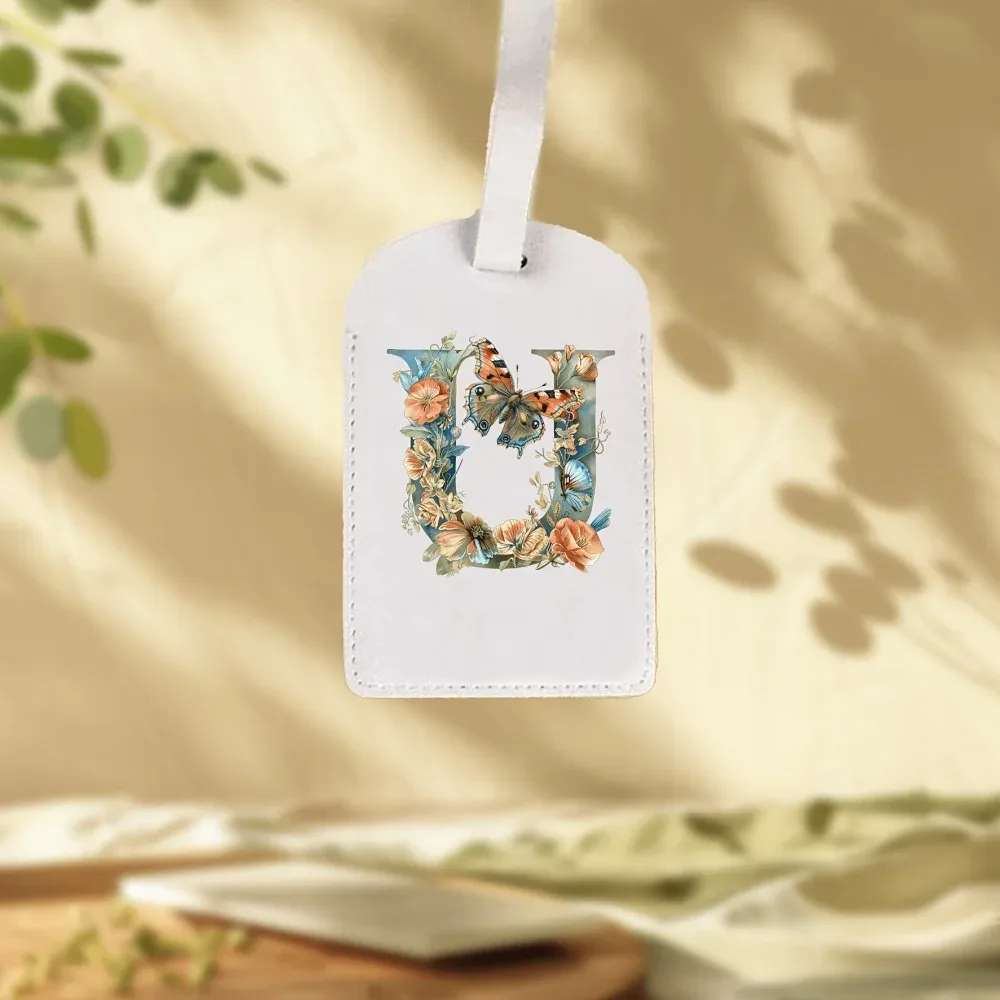 étiquettes de bagages blanches personnalisées adaptées aux valises, aux vêtements et aux bijoux - nom/logo/texte, 26 étiquettes florales et alphabétiques