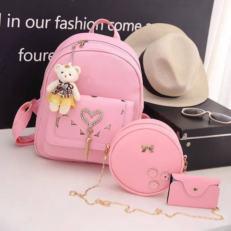 ensemble de sac à dos en cuir pour femme, portefeuille, porte-cartes, mode, nouveau, 3 pièces