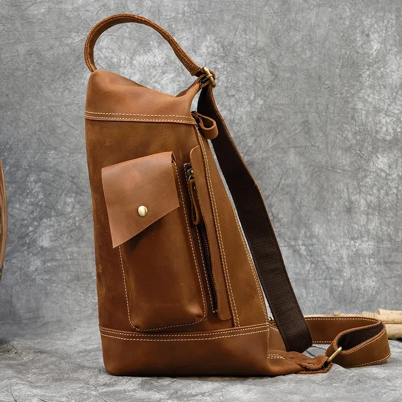 sac à dos en cuir véritable pour homme, sac de jour en cuir de cheval pour homme, sac à dos unique pour ordinateur portable, sac de poitrine pour homme, elin, voyage