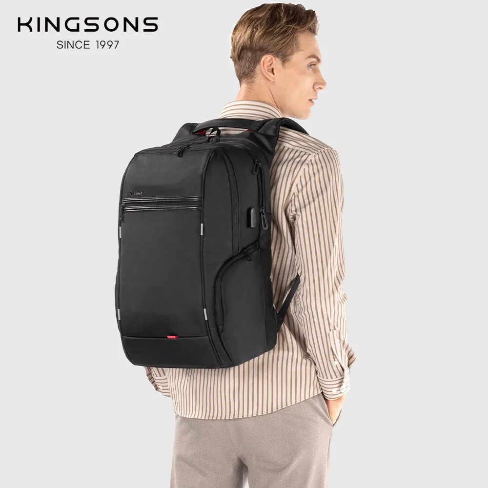 sac à dos pour ordinateur portable kingsons 17" et 15,6" pour hommes, sac de voyage d'affaires noir imperméable avec chargement type-c et usb, sac à dos antivol
