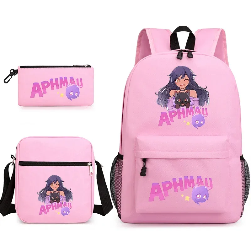 aphmau sac à dos sac d'école trousse à crayons sac à bandoulière ensemble de trois pièces jeu de mode dessin animé aphmau aaron imprimer cartable pour enfants