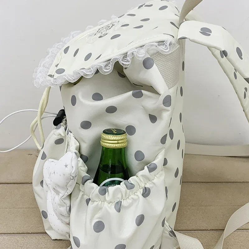 sac à dos à pois tendance grande capacité avec cordon de serrage, sac d'école pour étudiants, design ailes d'ange, sac à dos décontracté pour femme, idéal pour les voyages et le quotidien