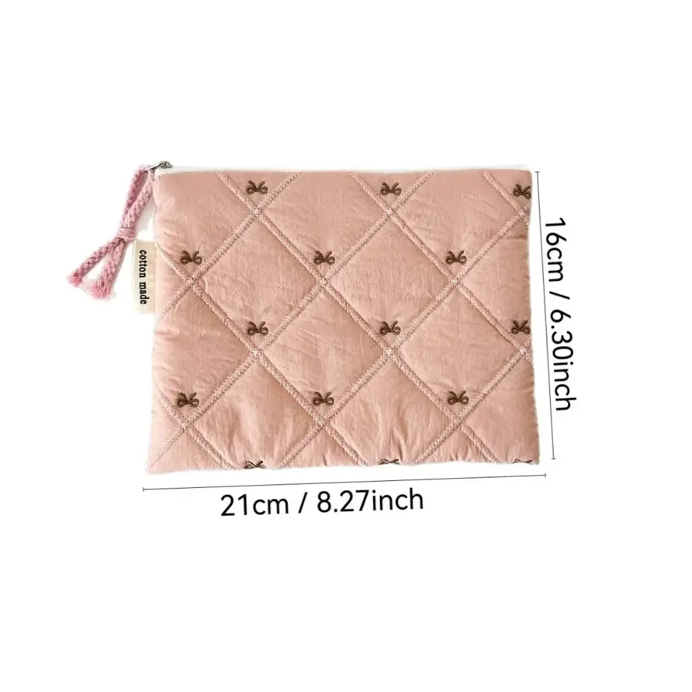 nouvelle trousse de toilette matelassée avec nœud brodé, grande capacité, sac à papeterie multifonctionnel, trousse à stylos