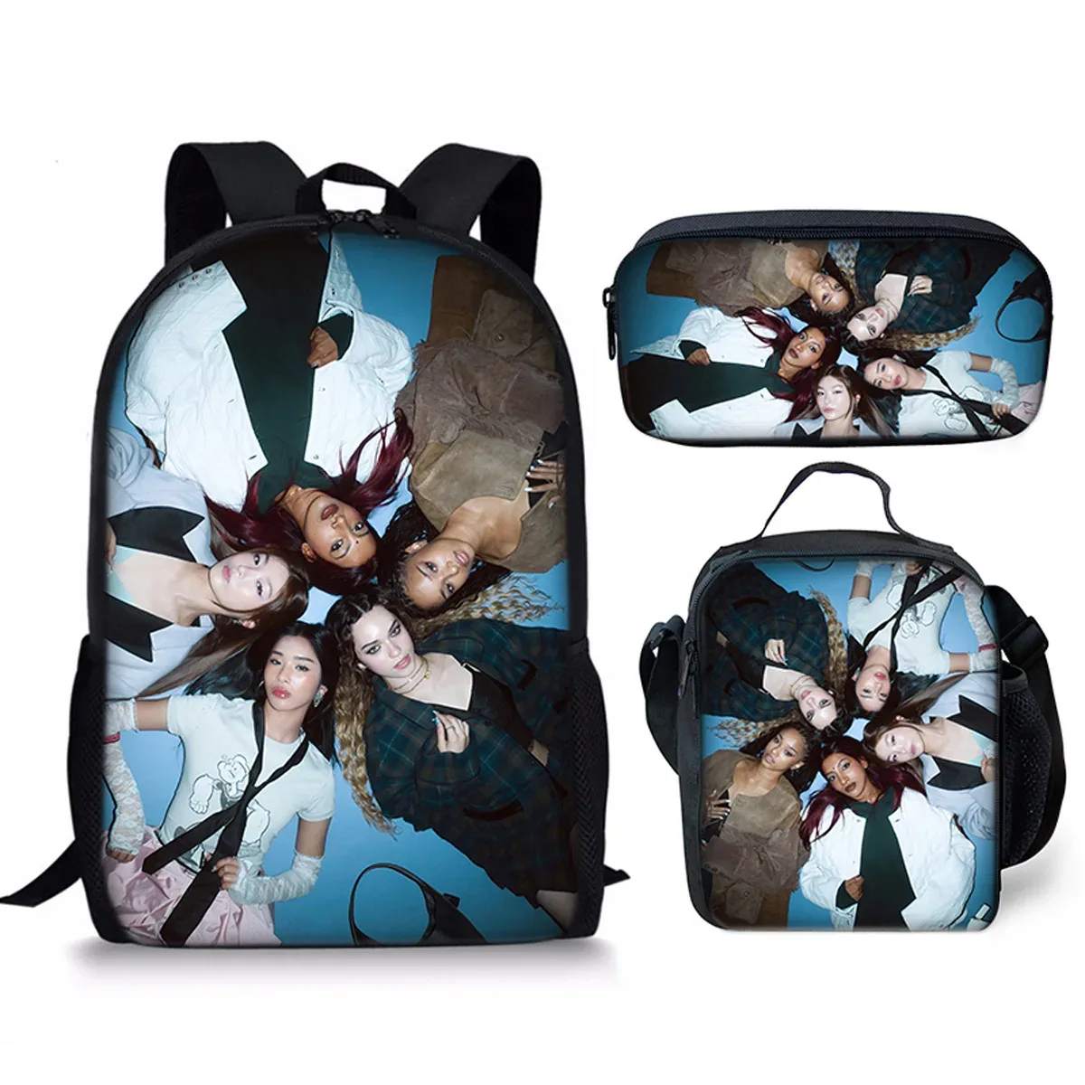 sac à dos scolaire classique populaire kpop katseye imprimé 3d, ensemble de 3 pièces, sac à dos pour ordinateur portable, sac à déjeuner, trousse à crayons