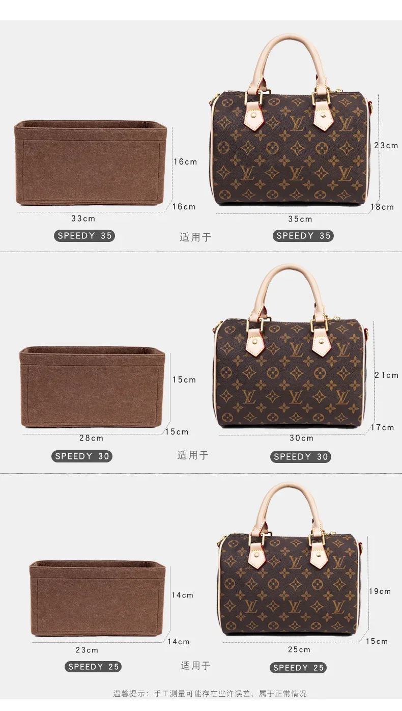 organisateur de sac à main à rabat en feutre pour lv speedy 25 30 35, sac intérieur de maquillage, sac à main de voyage, fourre-tout de rangement, accessoires
