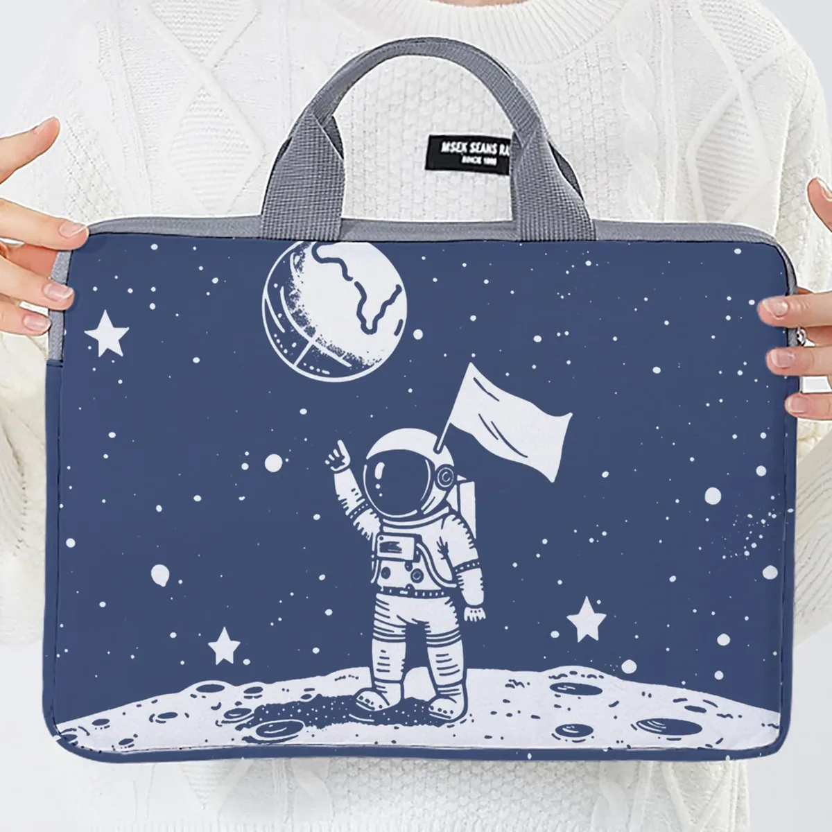 ensemble une pièce, deux styles, sac et porte-documents pour ordinateur portable à motifs d'astronautes, adapté aux ordinateurs portables de 14 pouces