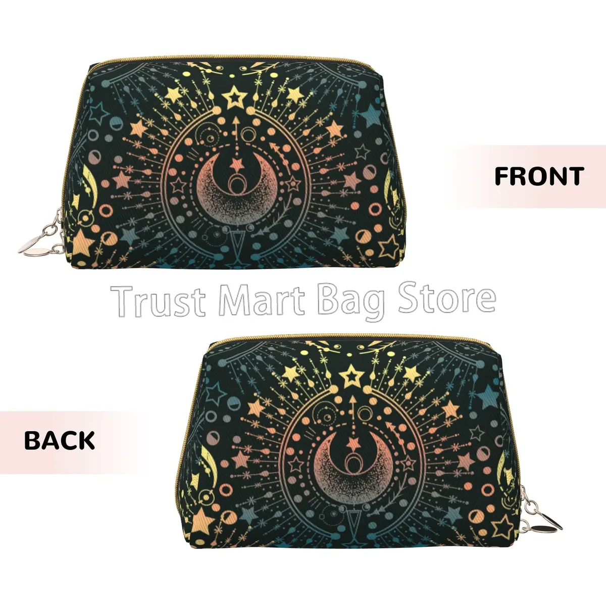 Moon & Star-Trousse de toilette Alchemy Magical en cuir, sac cosmétique de voyage, noir, crâne, mite, grande capacité, étanche, poudres de maquillage