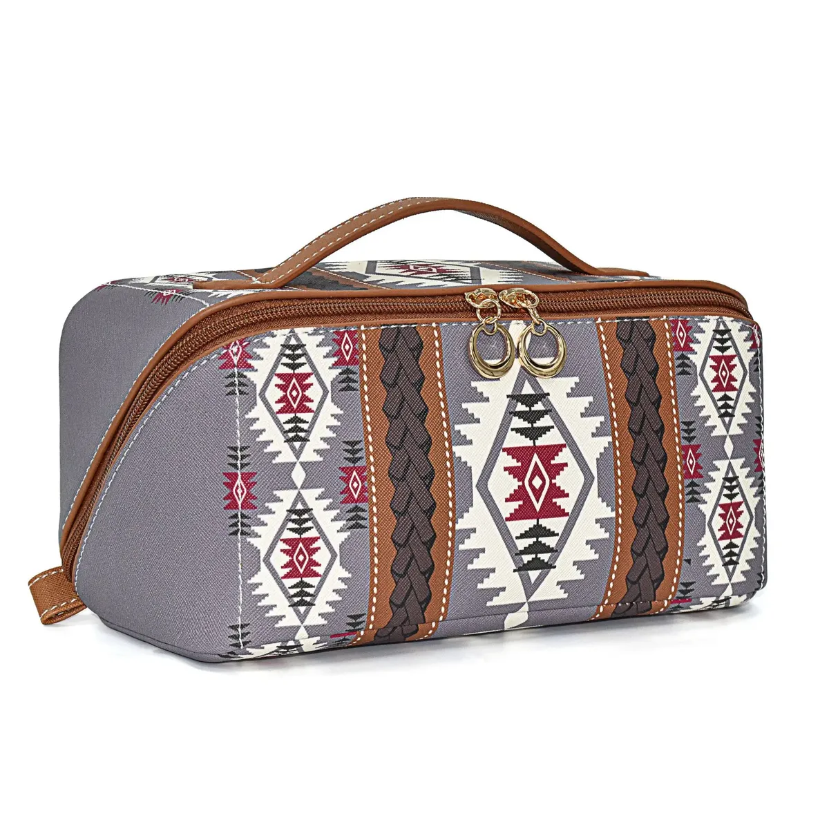 sac à cosmétiques en cuir pu bohème, grande capacité, trousse de maquillage, organiseur de voyage pour articles de toilette