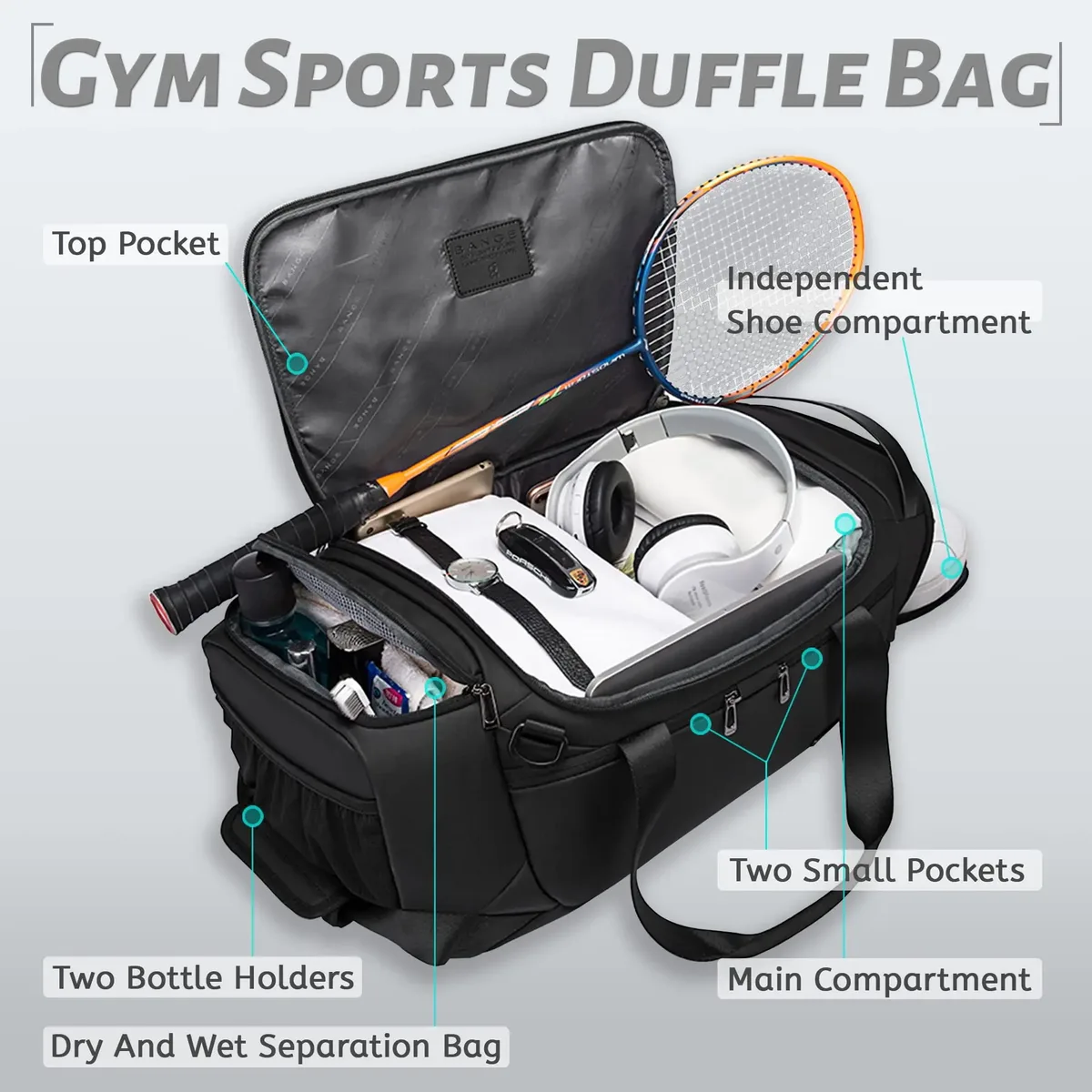 bange sac de sport et de voyage avec compartiment à chaussures pour hommes et femmes, sac de sport pliable léger de 32 l, sac à main pour l'entraînement
