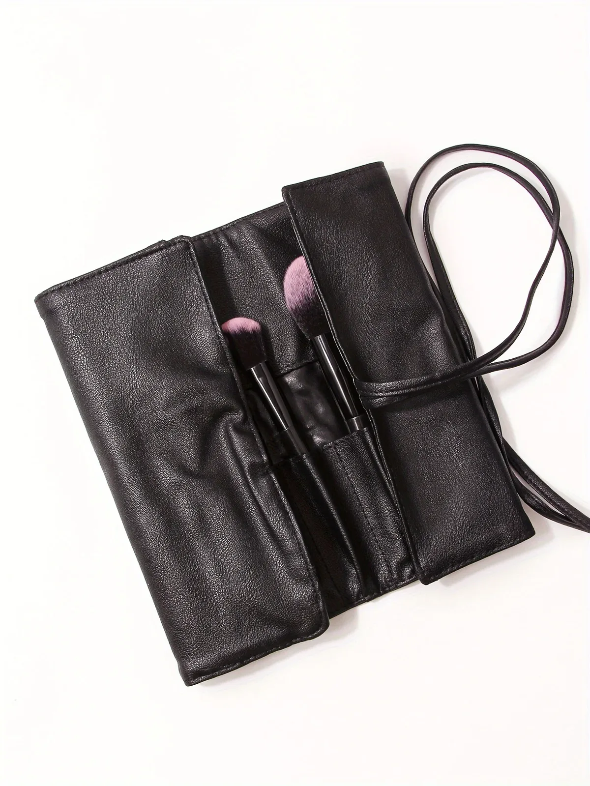 étui pliable en pu noir pour pinceaux de maquillage, 1 pièce, support de rangement, sac à cosmétiques, organisateur utile polyvalent, pochette pliante