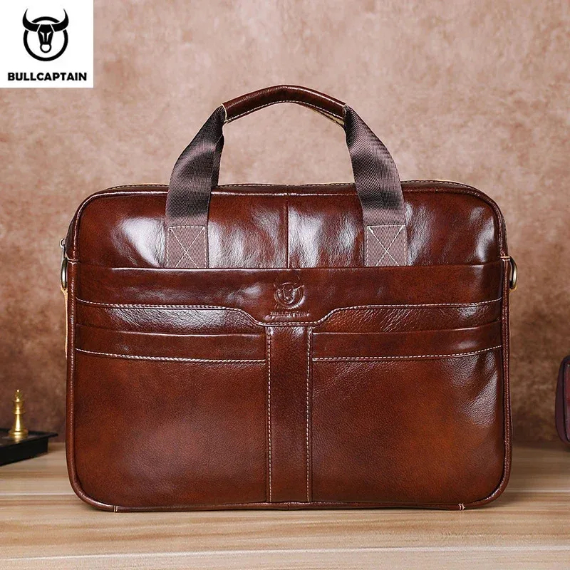 bullcaptain-sac pour ordinateur portable en cuir pour homme, couche supérieure, sac pour ordinateur portable 15 ", étui à bombes pour ordinateur portable pour homme, étui de travail, sac de voyage d'affaires, 053