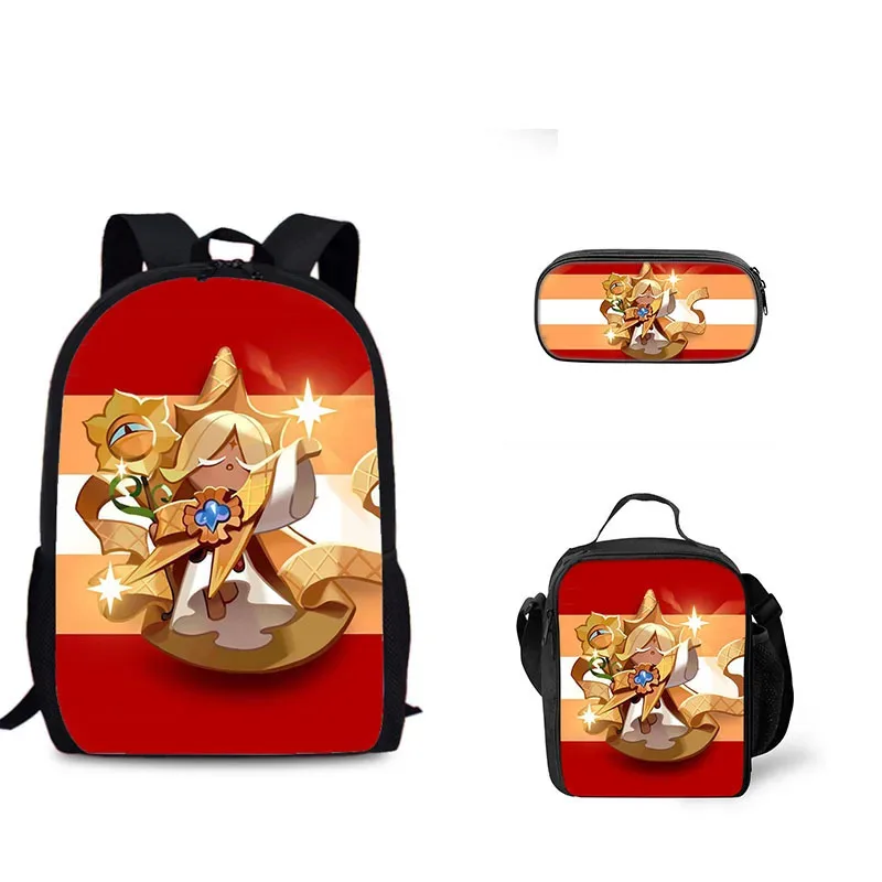 jeu de biscuits sac à dos étudiant ensemble de trois pièces ombre lait cookie périphérique sac à dos pour enfants sac de repas ensemble de trousse à crayons