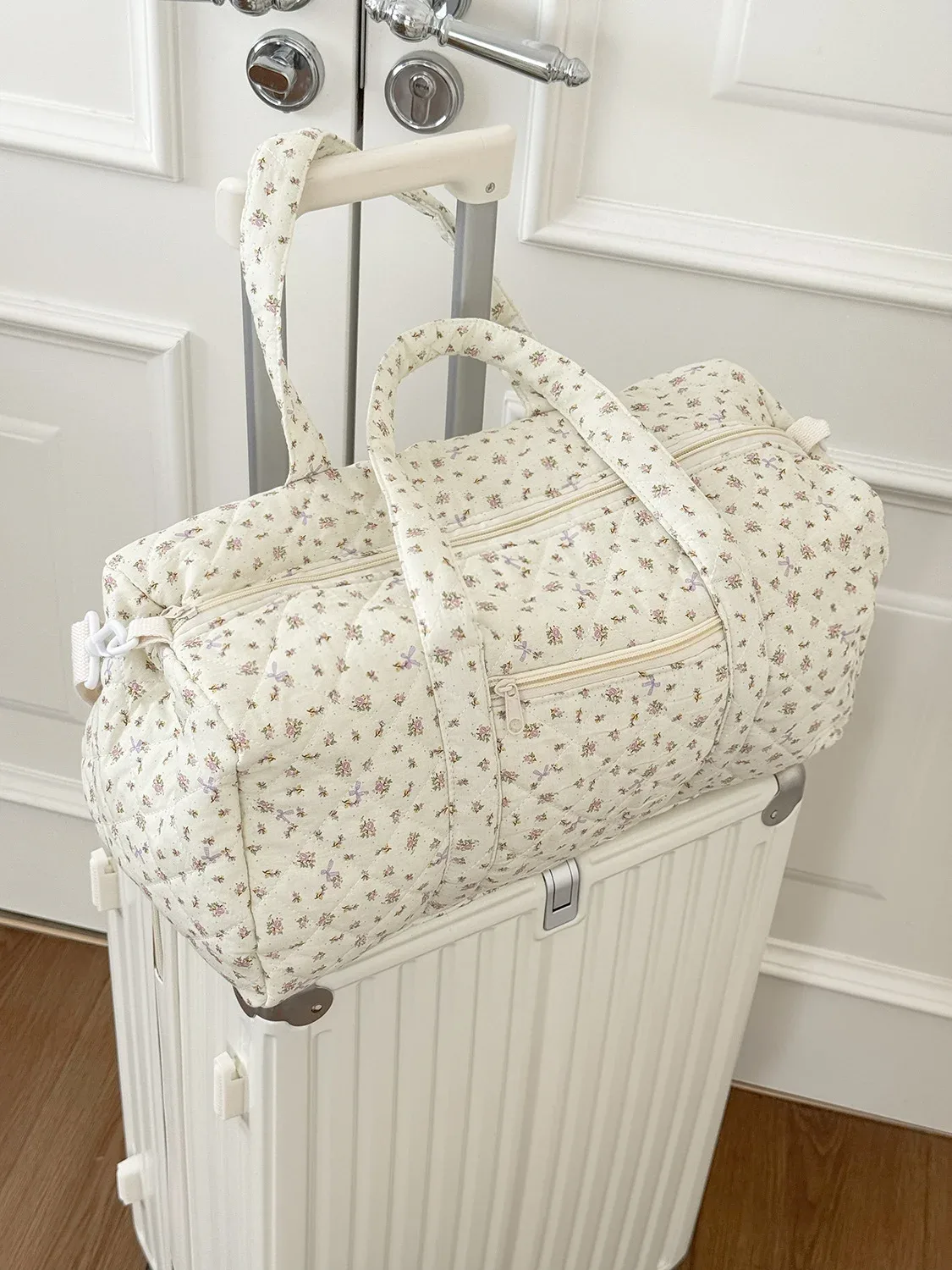 sac de voyage léger de grande capacité, sac boston à bandoulière, petit sac de voyage matelassé à motifs floraux, style tendance