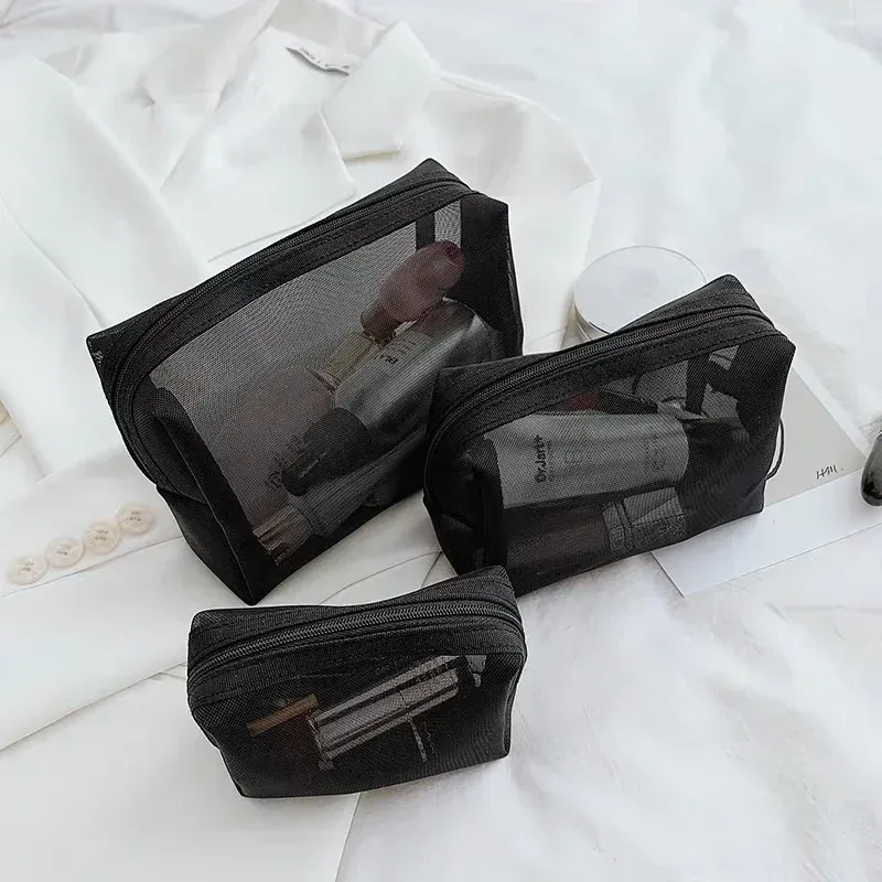 sac à cosmétiques en maille pour femmes, rangement de voyage, sac de maquillage, organisateur, pochette de maquillage portable, petite et grande trousse de toilette et de beauté