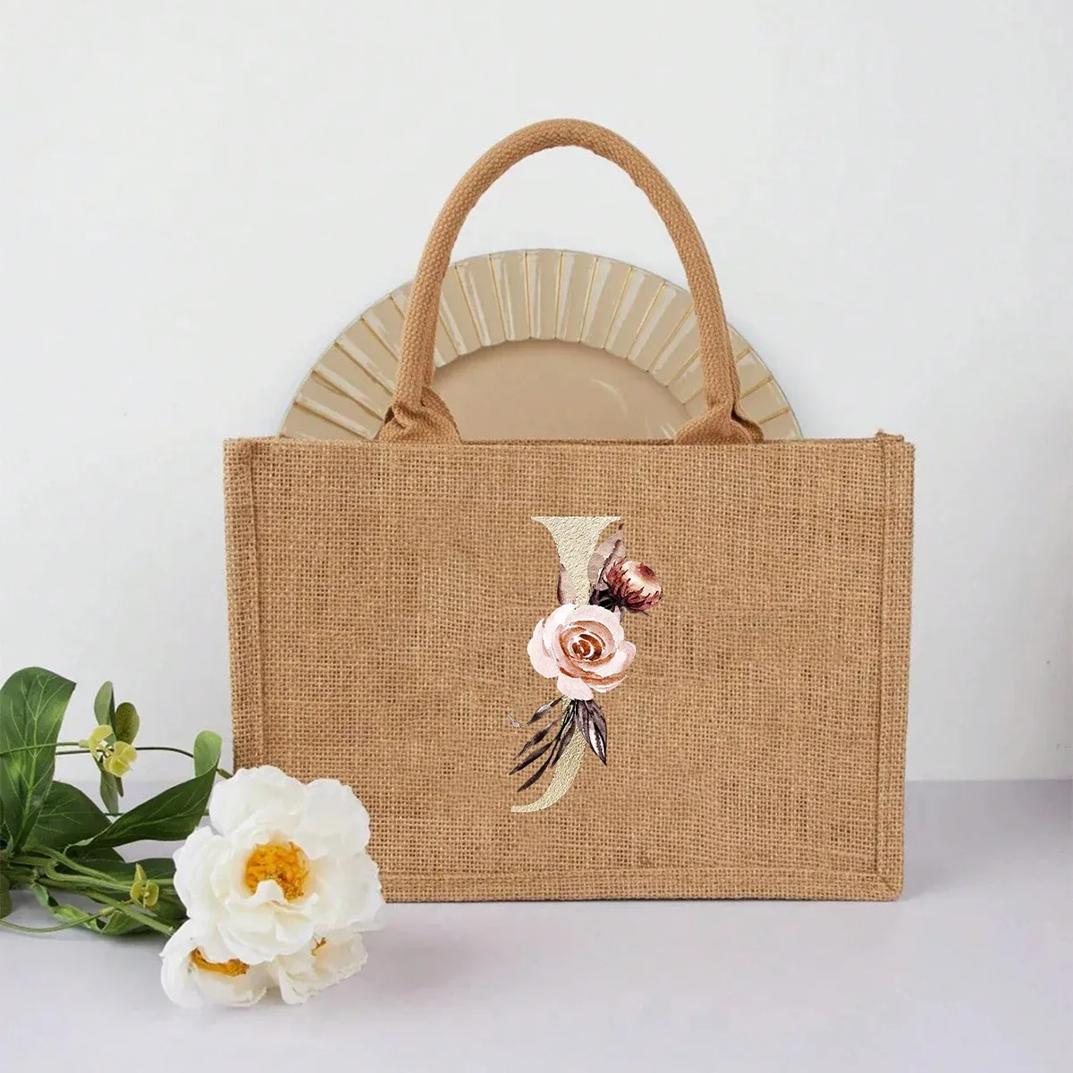nouveau sac à main élégant en lin à motif lettres dorées, sac à main portable multifonctionnel, sac en lin, sac à main simple grande capacité, sac de rangement décontracté portable, sac de courses multifonctionnel, nouveau design, grande capacité, parfait pour le shopping