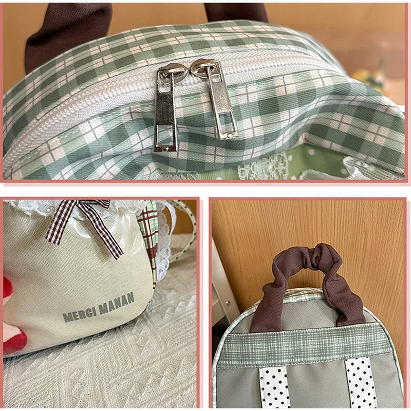 sac à dos kawaii à imprimé pomme et dentelle à volants pour femme, sac d'école à carreaux, sac à dos décontracté lolita pour étudiante, idéal pour les voyages quotidiens
