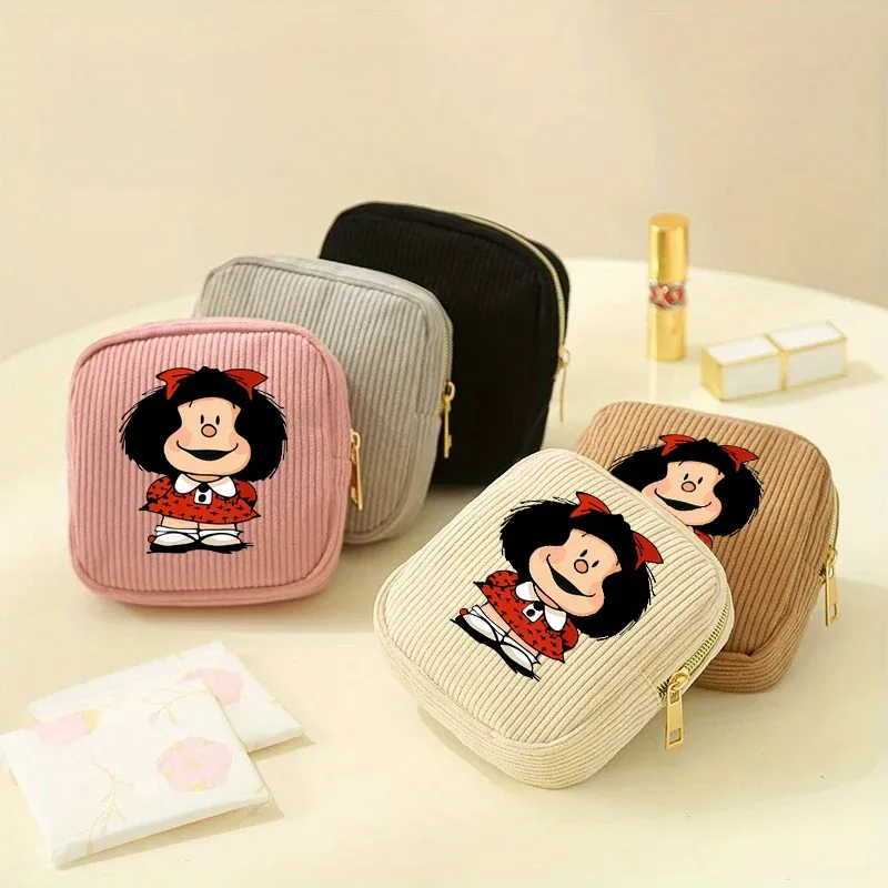 mini trousse de maquillage en velours côtelé mafalda pour femme - et cosmétique compact adapté aux voyages, trousse de toilette miniature adaptée à un usage quotidien