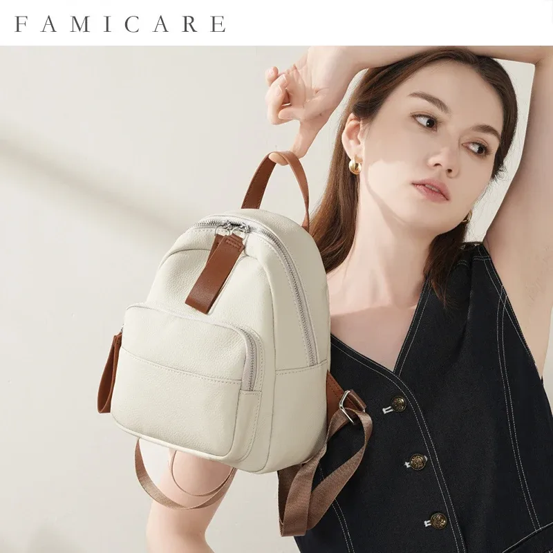 Sac à dos de grande capacité pour femmes, couche supérieure en cuir de vache, sac à main de voyage polyvalent décontracté, cartable de banlieue pour filles, 2025