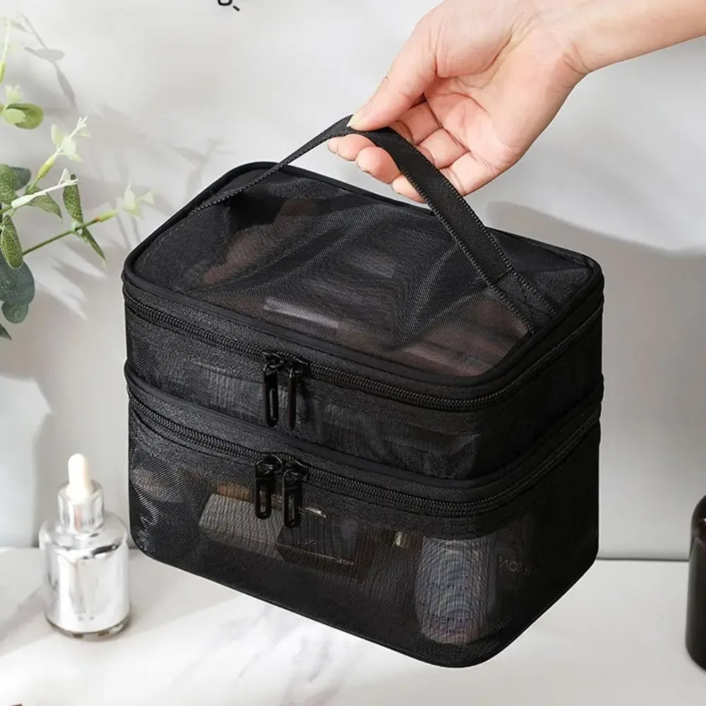 trousse cosmétique de voyage en maille transparente pour femme, trousse de toilette, rangement de maquillage, grande capacité, mode, 1 couche, 2/3 couches
