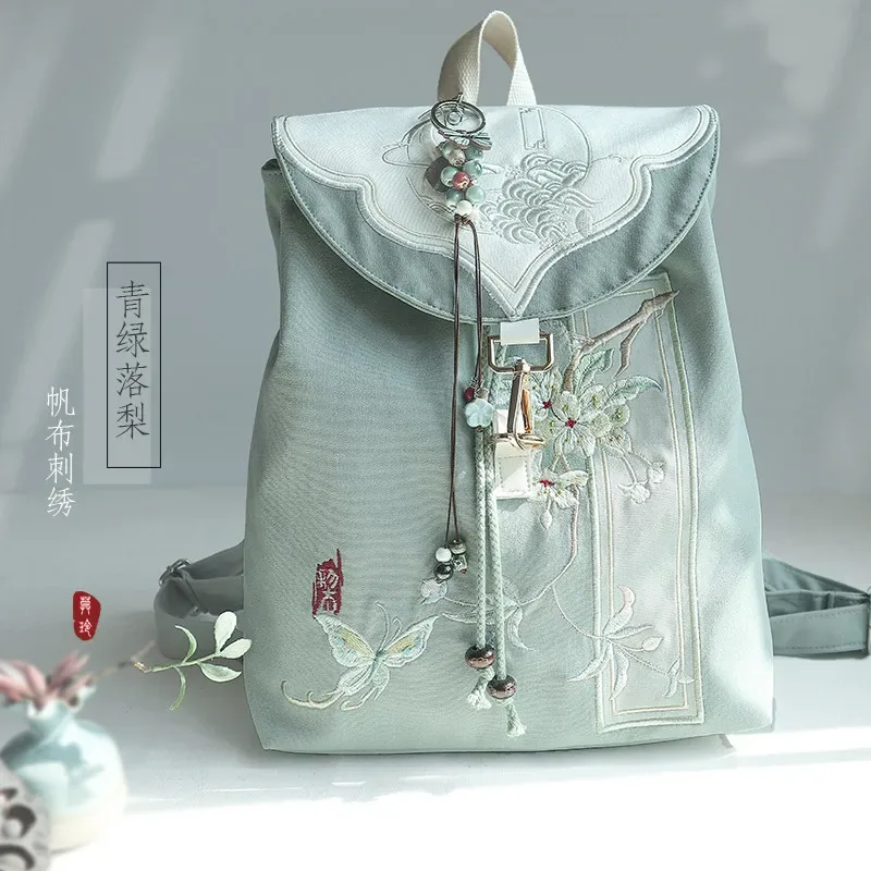 sac à dos en toile muling 15 pouces, style vintage chinois hanfu, brodé, avec cordon de serrage, fermeture éclair antivol, pour ordinateur portable, usage quotidien