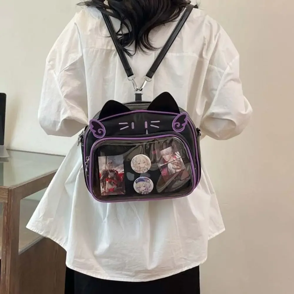 sac à fermeture éclair kawaii chat itabag sac en coton pu poche transparente petit article sac badge sac de rangement mode sacs à dos femmes