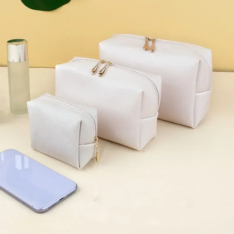 sacs à cosmétiques en cuir pu avec fermeture éclair pour femme, trousse de maquillage, étui à rouge à lèvres, trousses de toilette étanches, petit et grand, mode féminine, 1pc