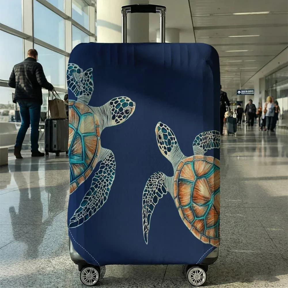 housse de protection pour bagages motif double tortue des profondeurs, convient aux bagages de 18 à 32 pouces, avec protège-poignées, accessoire de voyage
