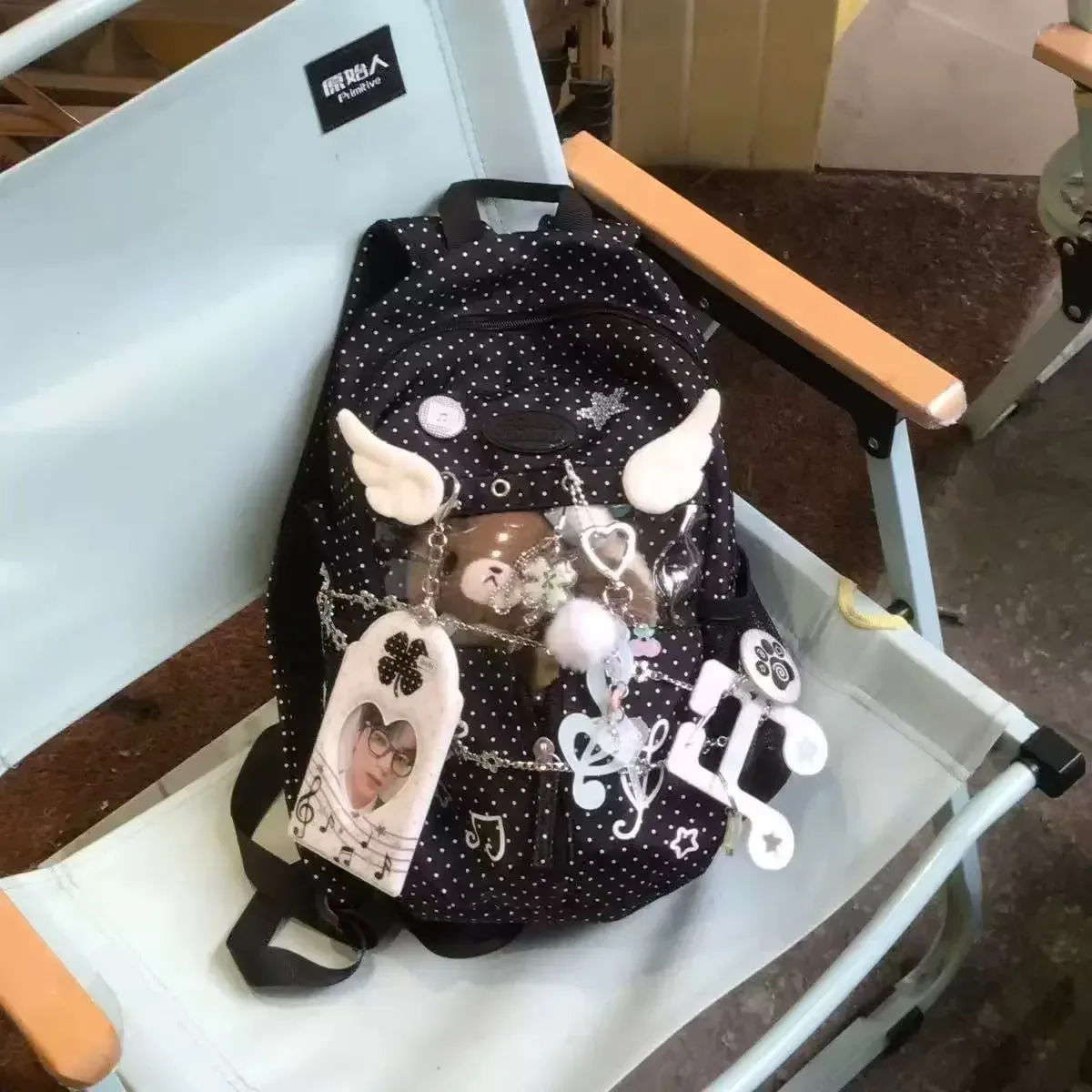 sac à dos polyvalent décontracté pour femme grande capacité, motif pois et étoiles, style harajuku mignon et tendance, ulzzang y2k, sac ita