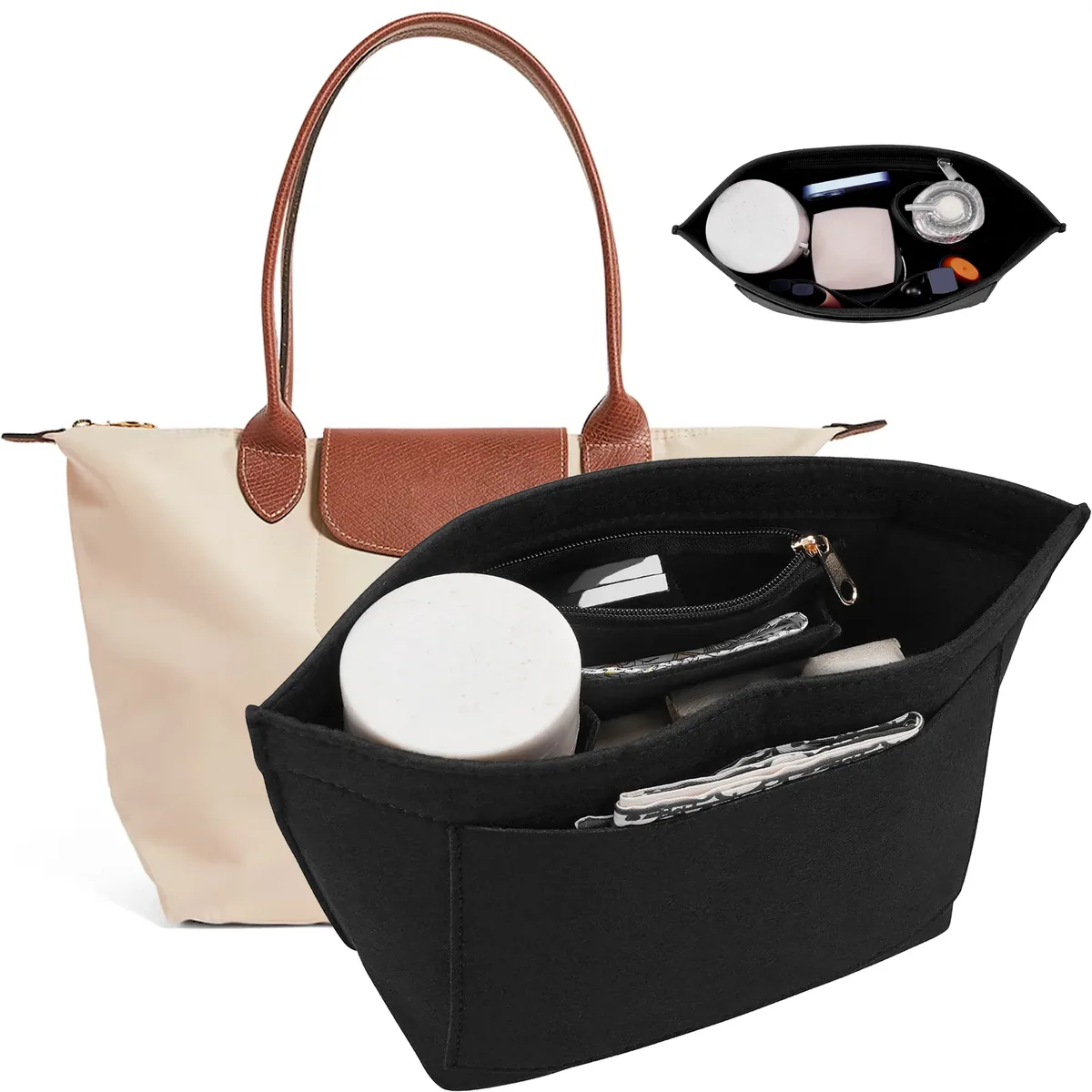 organisateur de sac, insert en feutre pour sac à main, insert portable pour maquillage et voyage, organisateur de sac à main, sac intérieur pour sac fourre-tout de grande taille