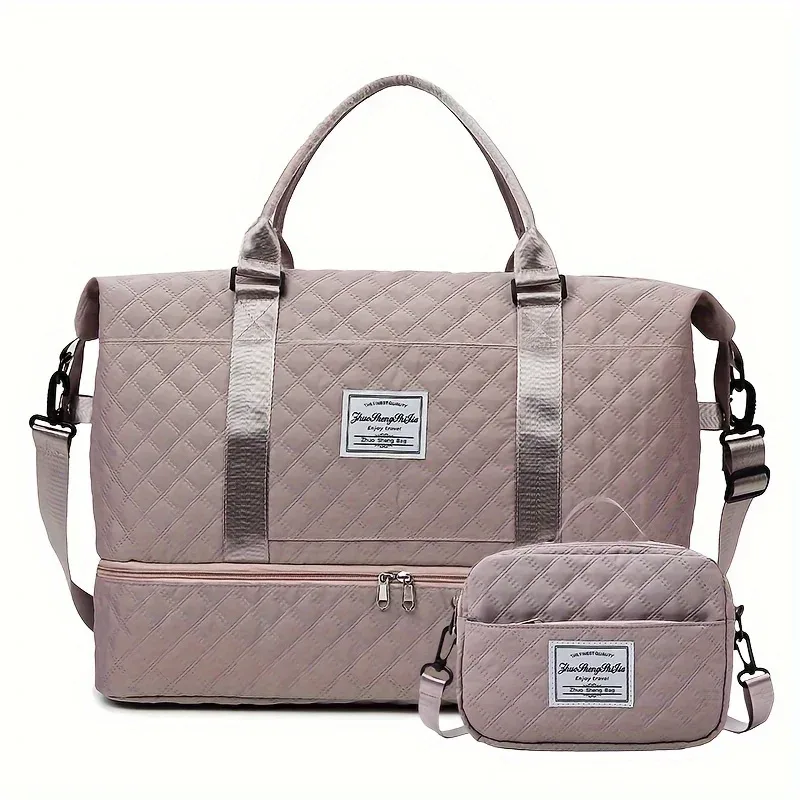 sac de voyage de grande capacité 2 pièces/ensemble, fourre-tout de sport, fitness, yoga, sac de nuit pour week-end et trousse de maquillage pour femmes