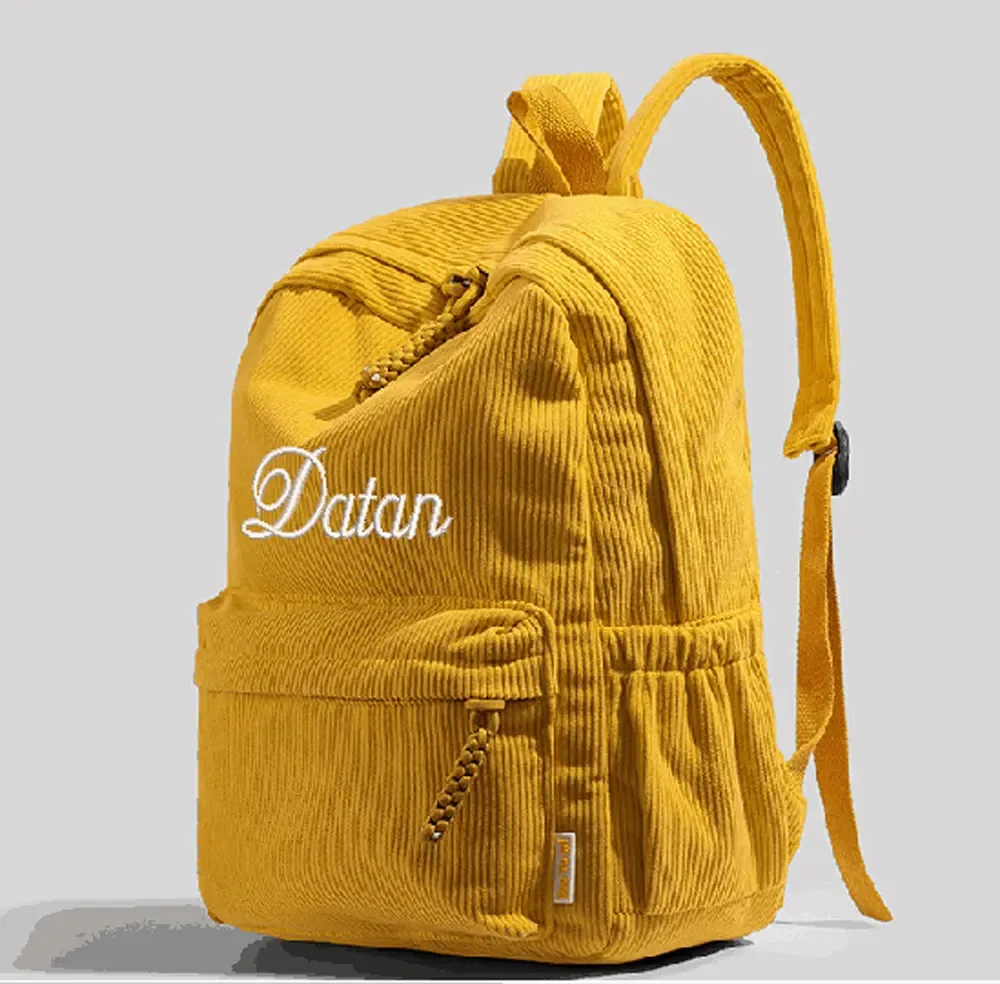 cartable personnalisé 2025 nouvelle mode velours côtelé fermeture éclair lisse nom unique personnalisé grande capacité sac à dos de voyage sac à dos de randonnée
