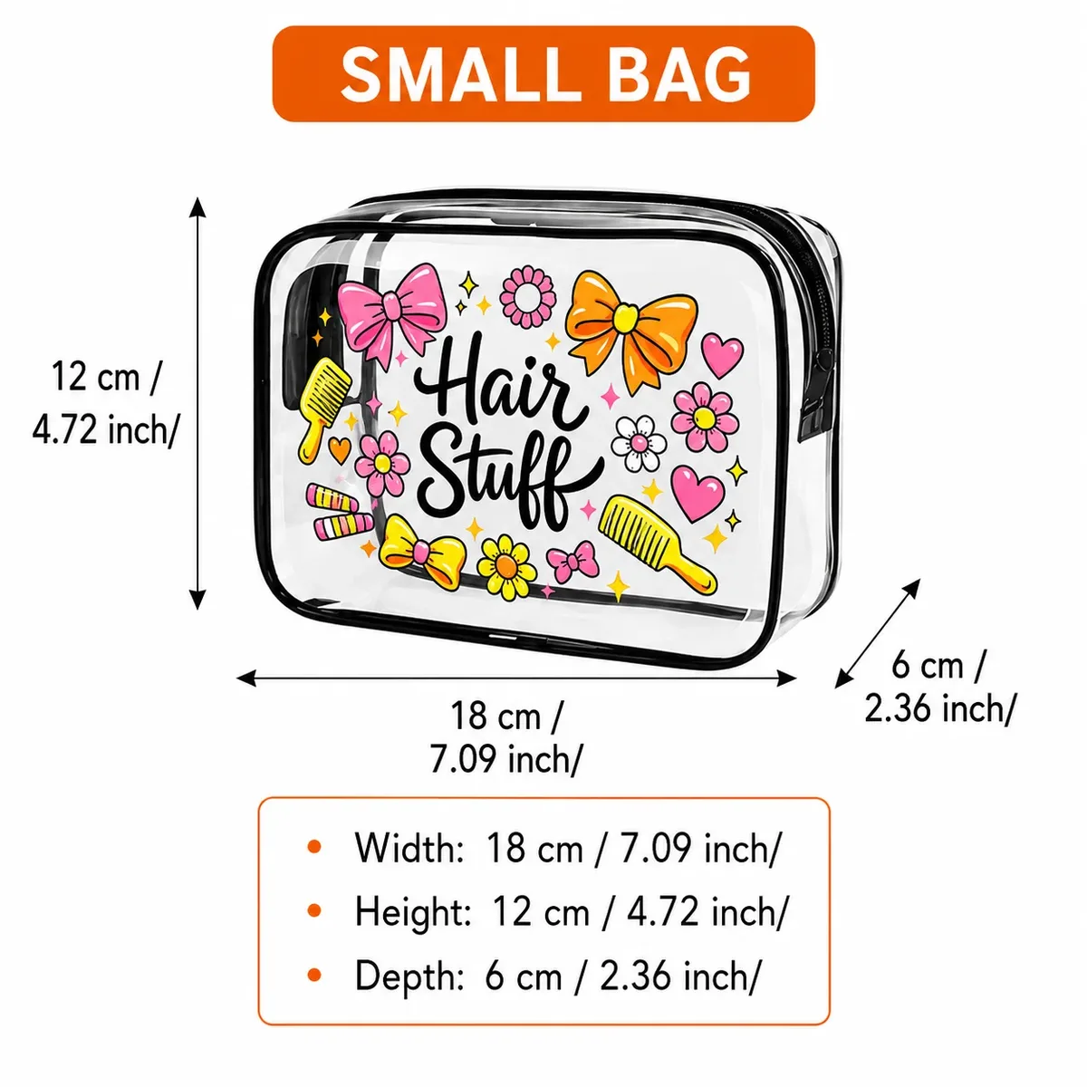 trousse de toilette transparente en pvc avec imprimé mignon pour accessoires cheveux et maquillage – organisateur de voyage