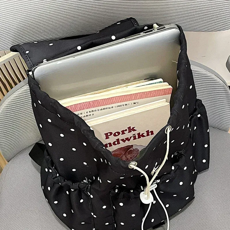 sac à dos matelassé à pois ailes d'ange pour étudiants, sac d'école en nylon mignon et tendance, sac de voyage quotidien léger et spacieux